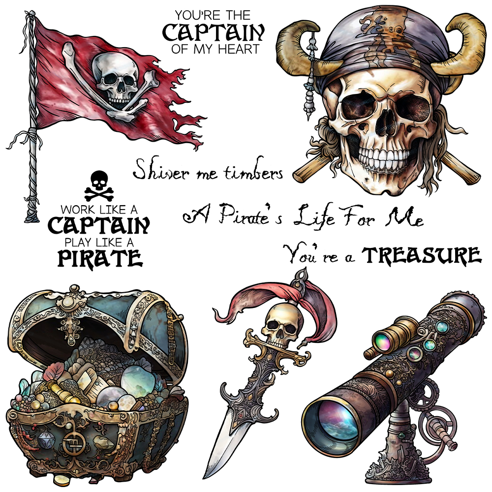 骷髅海盗宝藏万圣节硅胶手工透明印章DIY相册日记手账装饰工具