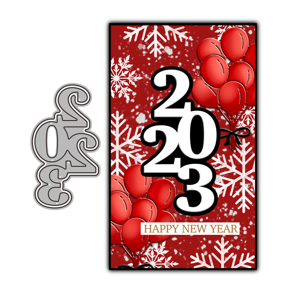 新年快乐数字气球diy金属压花切割刀模碳钢剪纸模板cutting die