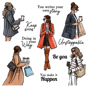 新品独立女孩透明印章软胶手账印章日记相册装饰图案clear stamp