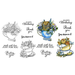 可爱杯中花生日套装硅胶手工透明印章DIY相册日记本手账装饰工具