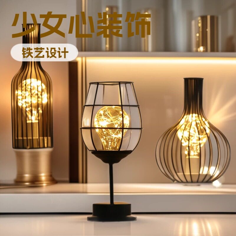 led铜丝灯铁艺小夜灯心房间背景灯台式装饰电池盒彩灯节日