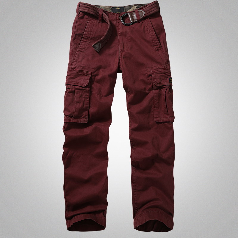 重磅酒红色宽松直筒工装裤复古