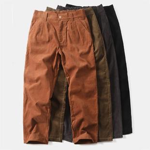 松紧腰阔腿老爹裤 重磅男士 裤 复古灯芯绒直筒工装 子潮 休闲宽松美式