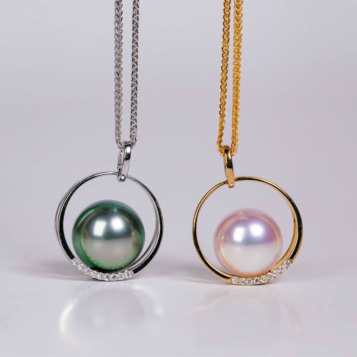 天然正品日本akoya大溪地黑珍珠吊坠项链女单颗18k金钻石锁骨链