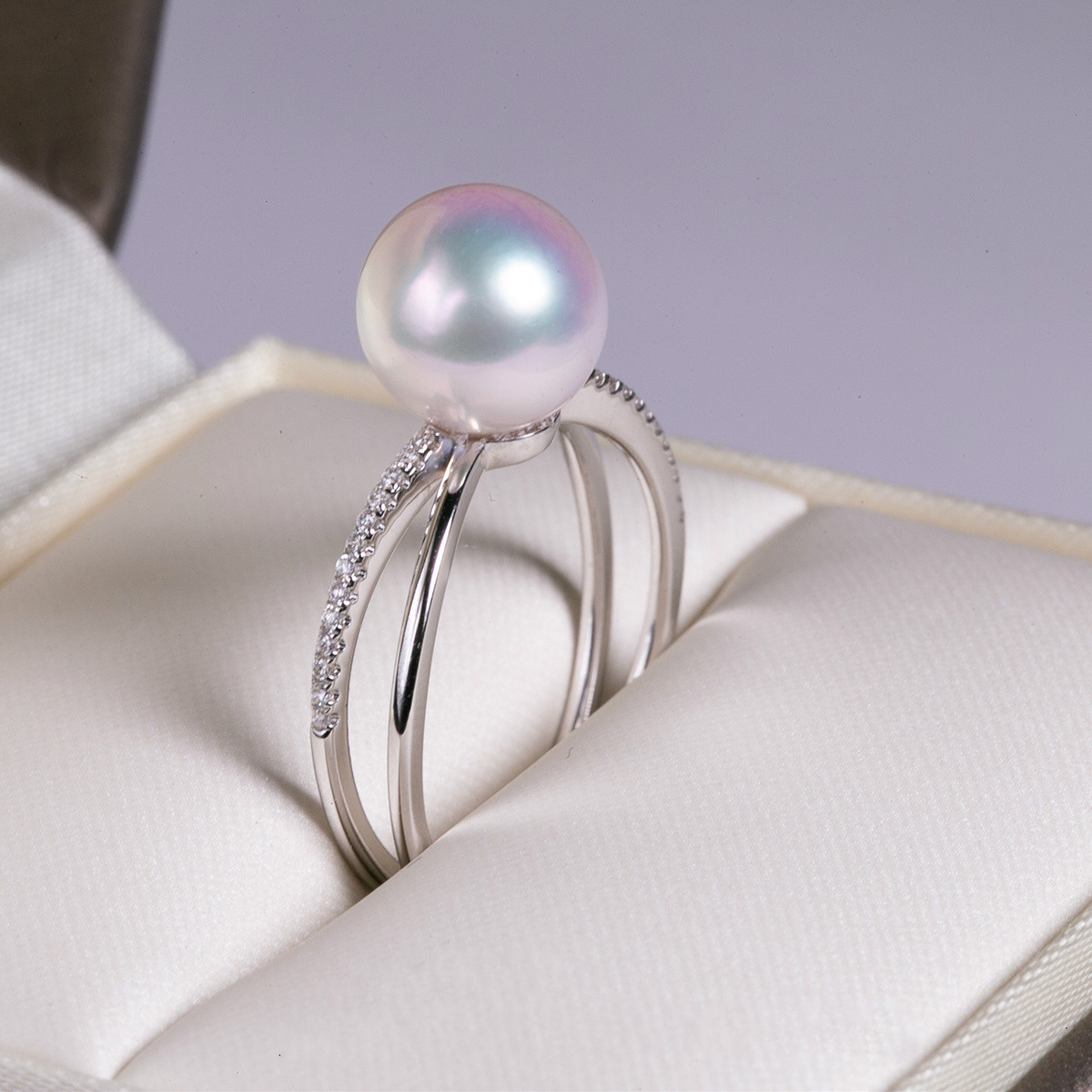 天然日本akoya海水小珍珠戒指女18k白金食指戒指时尚个性定制