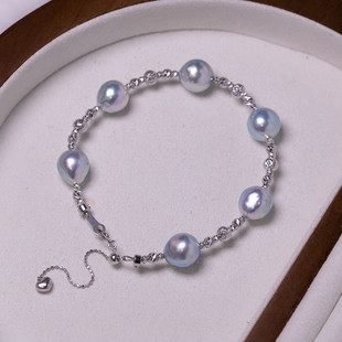 海水满天星真多麻akoya巴洛克手链项链18K金银灰蓝异形珍珠套装