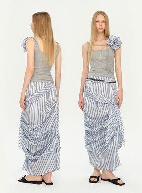 MovingMovingMoving 6/03 20:00 打结不规则堆叠条纹宽松半裙