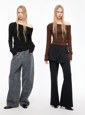 MovingMovingMoving 不对称斜肩抓绒长袖打底衫上衣女春装