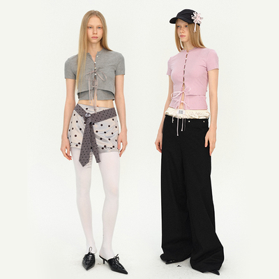 珠光短袖蝴蝶结多穿法开衫T恤女