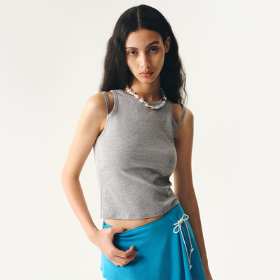 MovingMovingMoving 灰色双肩带工装背心无袖上衣女