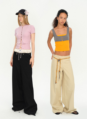 MovingMovingMoving 5/16 20:00 无腰毛边铆钉低腰百搭工装阔腿裤