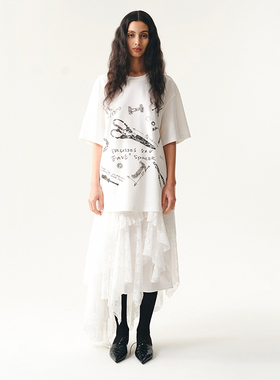 MovingMovingMoving 白色宽松印花短袖T恤上衣女夏