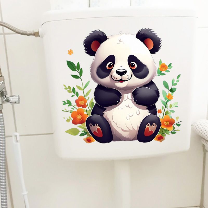 彩色花丛熊猫防水马桶遮丑贴纸
