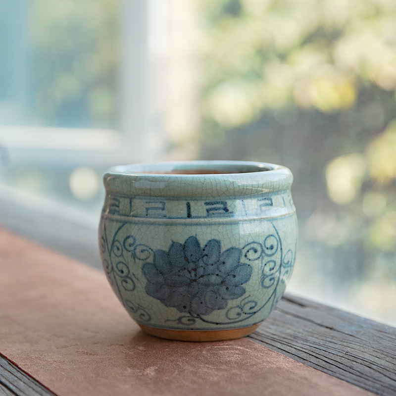 景德镇仿古做旧瓷器 民代清花缠枝莲水盂小缸 古玩古董收藏品摆件