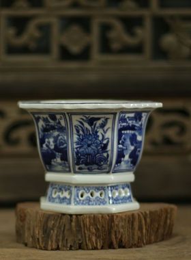 景德镇陶瓷花鸟八角复古风菖蒲盆