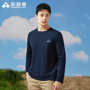简约印花休闲上衣男装 拓路者男士 纯棉正肩圆领打底衫 春款 t恤长袖