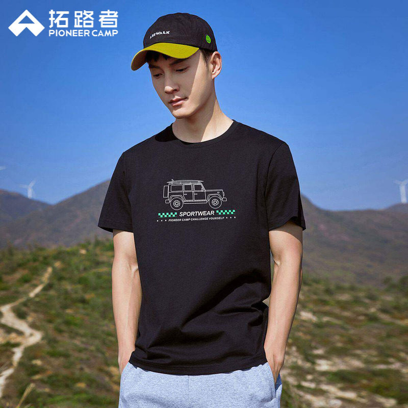 拓路者纯棉短袖T恤男式户外山系印花上衣运动休闲圆领半袖套头山