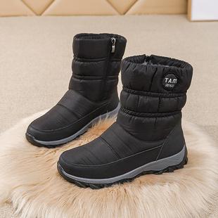 妈妈棉鞋 鞋 中筒保暖中老年平底短靴加绒加厚防水 雪地靴女大码 冬季