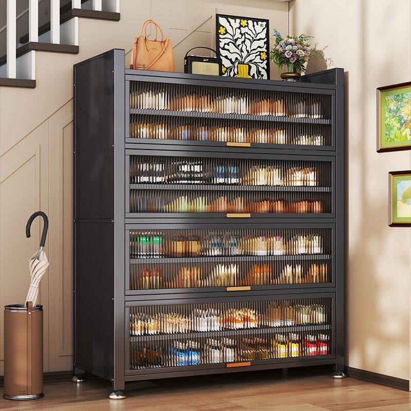 特厚钢制鞋柜家用门口玄关柜大容量上翻门收纳柜防尘入户多层鞋架