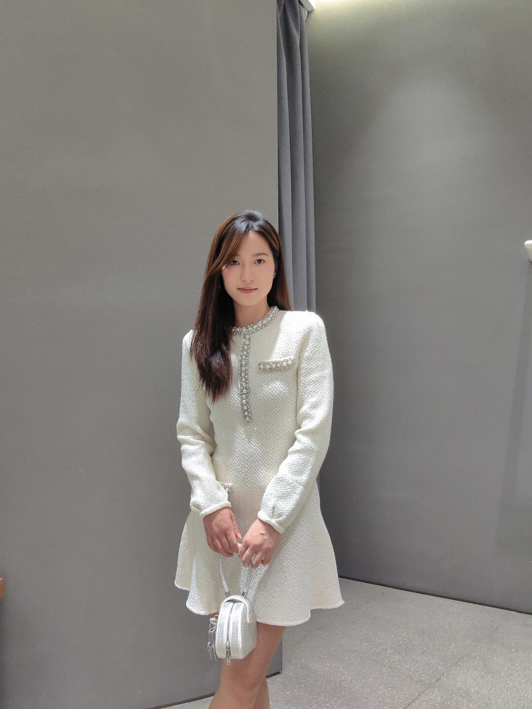 Selfportrait法式名媛小香重工圆领钉珠镶钻细闪针织连衣裙短裙