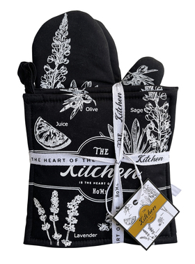 F414丨黑的漂亮GREVY黑色防烫手套 方垫四件套装