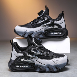 ABCkings男童运动鞋2026秋冬款儿童旋转扣防水皮面中大童软底网鞋