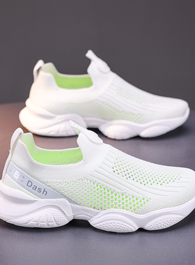 ABC Dash男女童鞋春夏网面透气网鞋儿童一脚蹬单网镂空运动白色鞋
