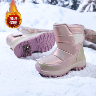 ABCkings女童雪地靴冬季防水加绒保暖儿童棉鞋中筒防风户外短棉靴