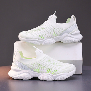 镂空透气女孩一脚蹬软底网面鞋 子男童夏季 Dash儿童白色单网鞋 ABC