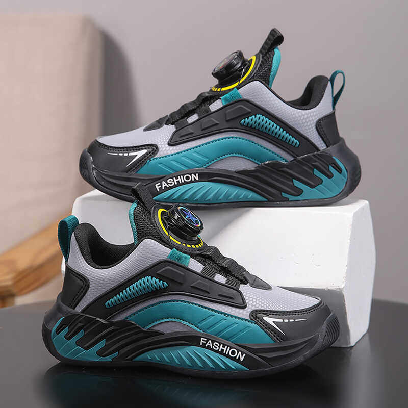 ABCkings男童运动鞋秋冬款防水皮面儿童鞋子旋纽扣软底防滑跑步鞋