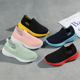 ABCkings女童运动鞋春夏季超轻透气单网儿童飞织鞋一脚蹬男孩网鞋