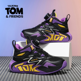 汤姆猫男童鞋子2026新款透气网面篮球鞋旋转扣防滑耐磨儿童运动鞋