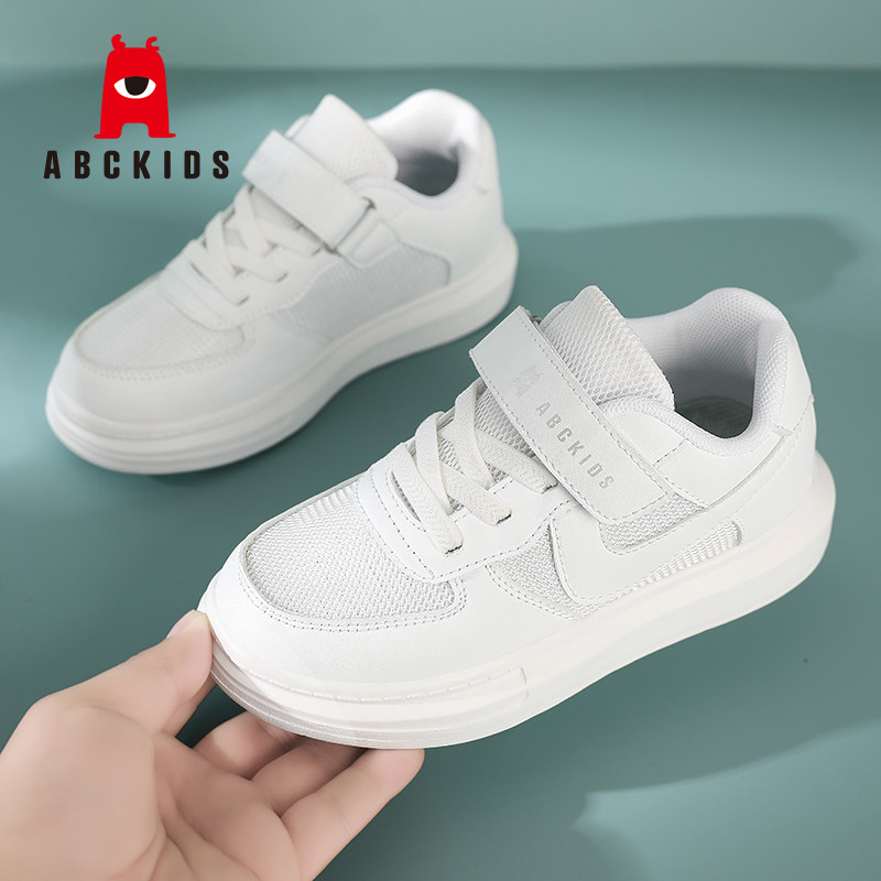 ABCkids男童白色运动鞋春秋款透气单网鞋中大童小学生女孩小白鞋