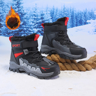 ABC SHIELD男童雪地靴冬季加厚保暖皮面防水中大童东北户外大棉鞋