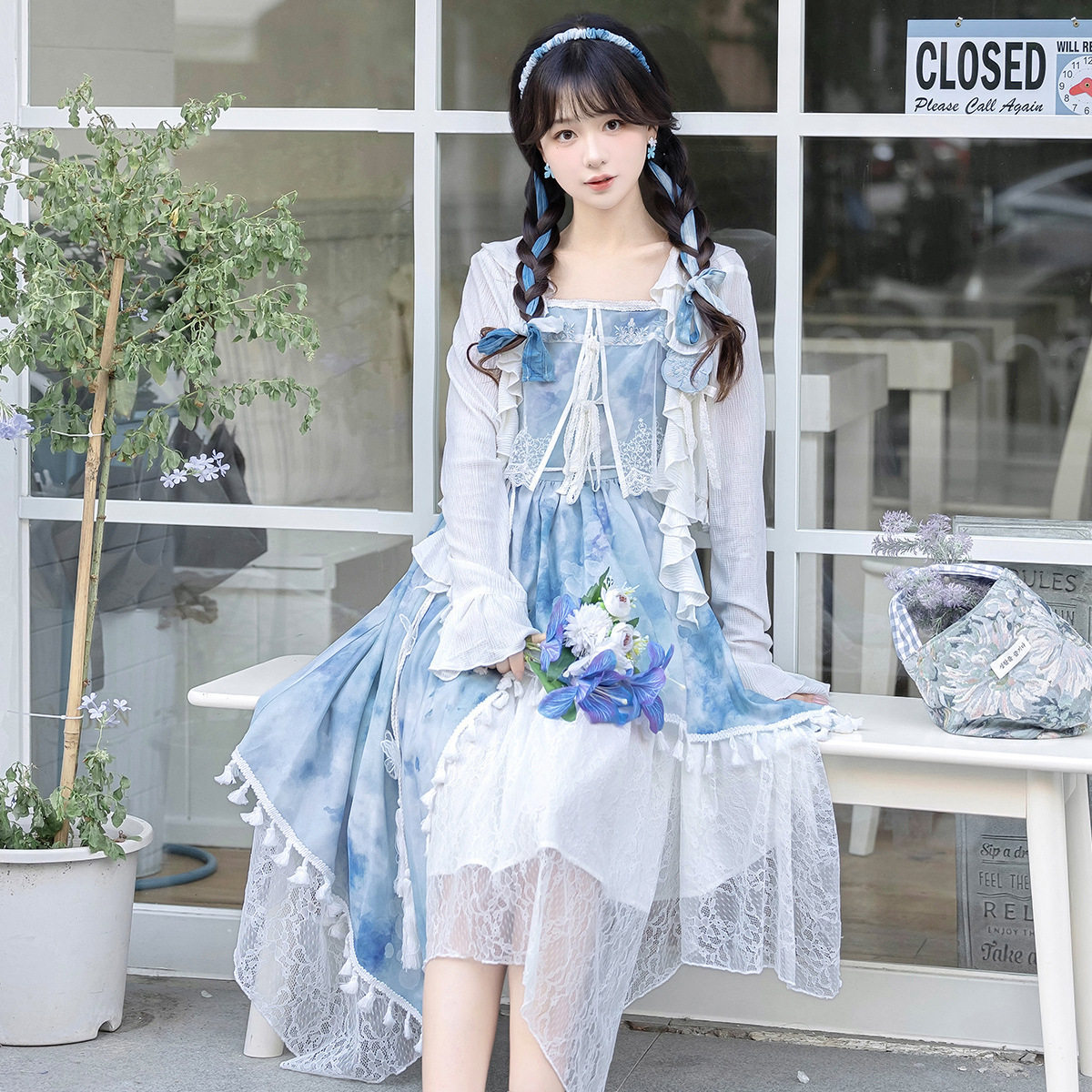 倚梦阁原创染霜雪汉服女中国风汉元素新中式外披连衣裙套装9300图片