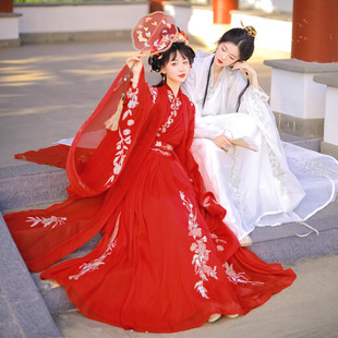 魏晋风汉服女2026新款仙气飘逸红白黑色交领男女情侣日常古装