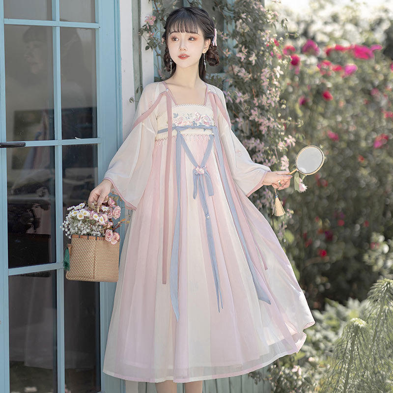 原创设计花月瑶汉服女中国风汉元素改良日常连衣裙温柔风日常通勤