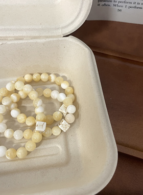 乔治姐姐/新中式淡黄色天然石手链时尚百搭风男女款单圈手饰