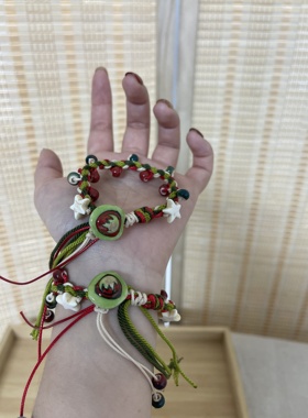 陶瓷手串绿色甜美少女气质百搭手绳可调节藏式编绳