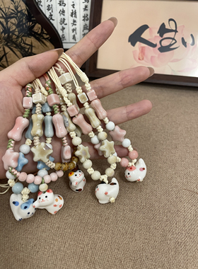 乔治姐姐/陶瓷猫咪项链甜美可爱毛衣链小众设计感