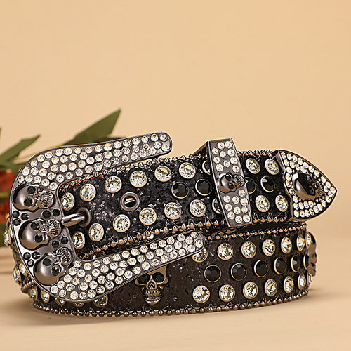 温州皮带合金针扣骷髅头Y2K朋克风欧美跨境爆款镶钻stone belt