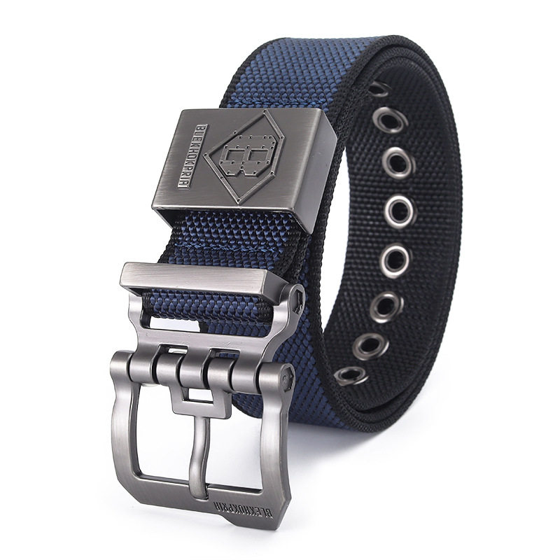 新款针扣双面珠纹耐用男士皮带时尚青年休闲速干腰带简约尼龙百搭