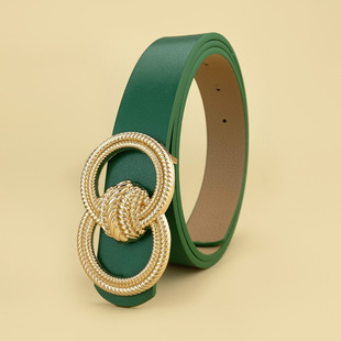 新款腰带女双圆打结五金扣腰带大红色皮带感百搭女士腰带配饰