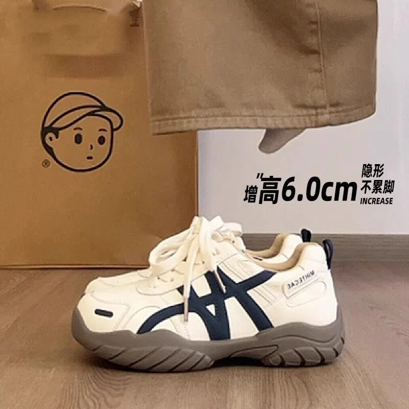 真皮内增高德训鞋女厚底板鞋