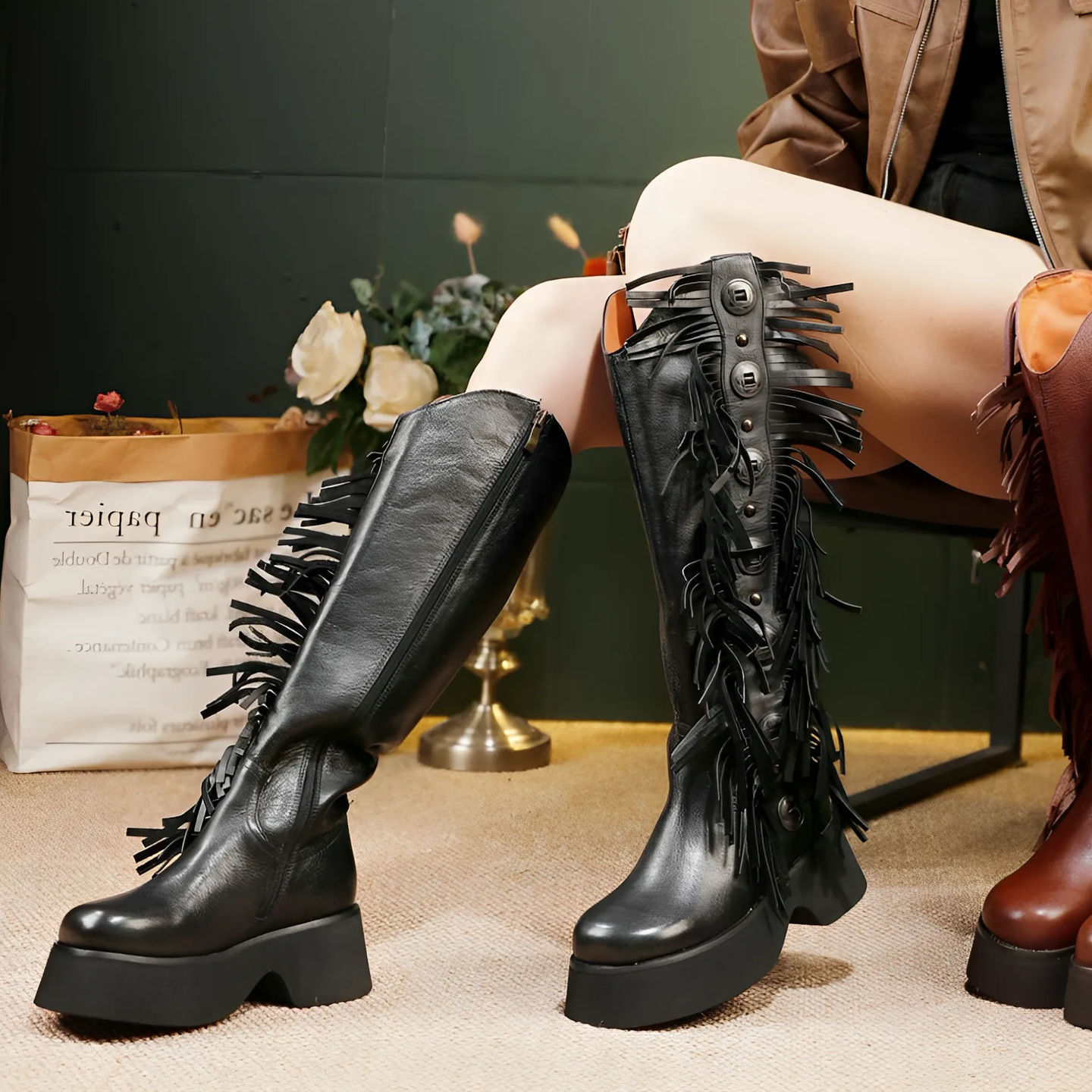 冬季新款骑士靴厚底高筒靴