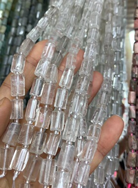 天然白水晶柱子随形半成品一条38cm，颗粒7X12mm