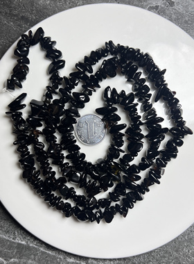 黑耀石碎石半成品diy手链项链耳环配饰颗粒5-8mm长度80cm