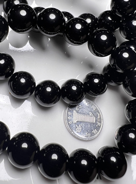 天然黑耀石圆珠手链手串单圈12mm