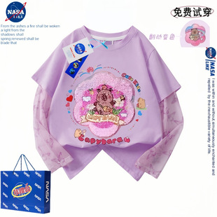 子上衣夏季 光板防蚊袖 NASA聯名女童純棉防曬假兩件庫洛米冰感長袖