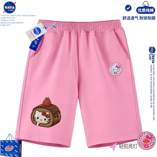 夏款 NASA联名发光凯蒂猫卡通印花短裤 儿童纯棉透气百搭女童五分裤